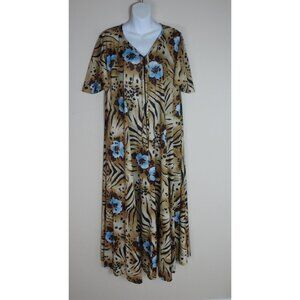 Lasting Comfort Dress USA Animal Print Blue Floral Maxi Lounge Katan Mumu XL